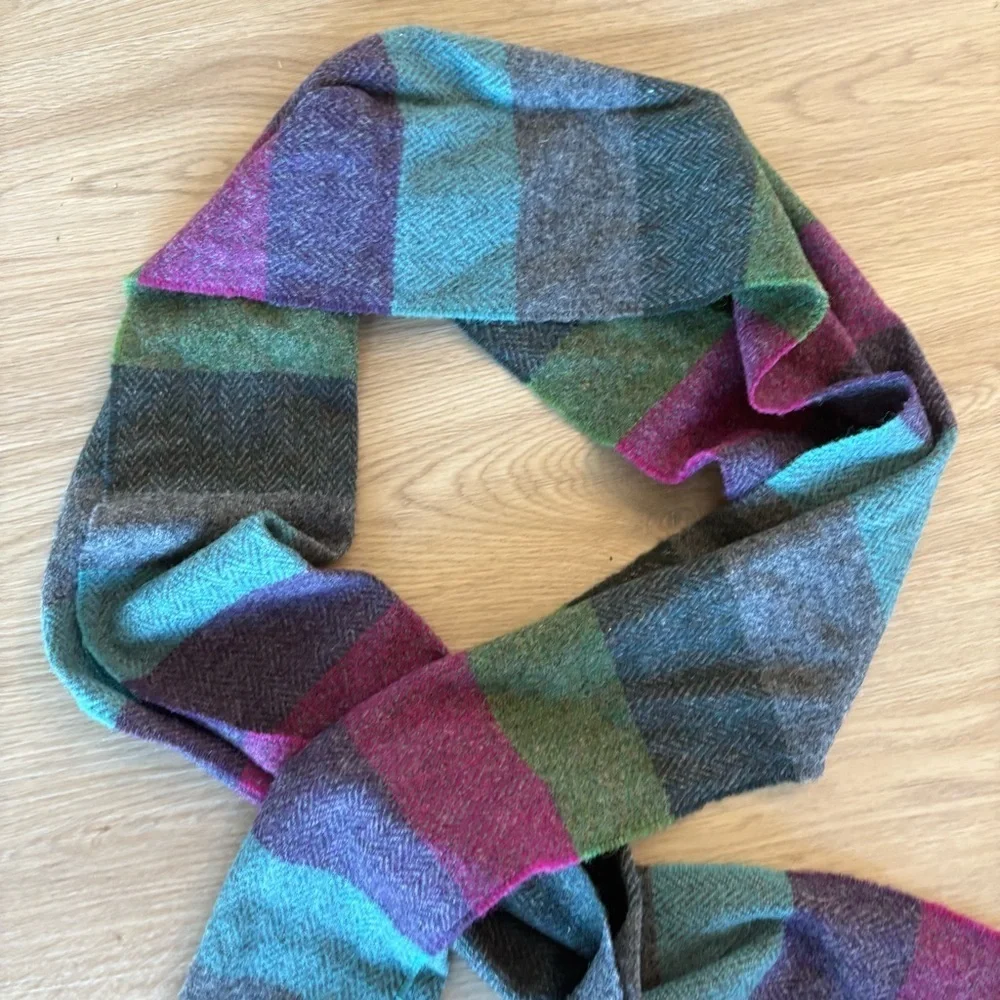 Foxford‎ lambswool striped colorblock fringe men's winter scarf